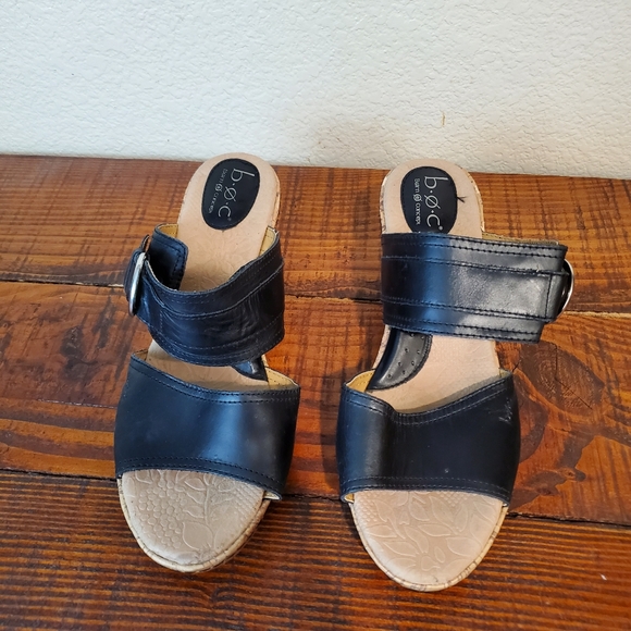 BOC Black Cork Wedges Leather Boho Sandals - Picture 2 of 9